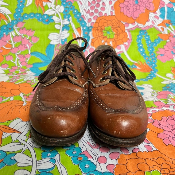 60s BAREFOOT FREEDOM Chestnut Brown Leather Lace Up O… - Gem
