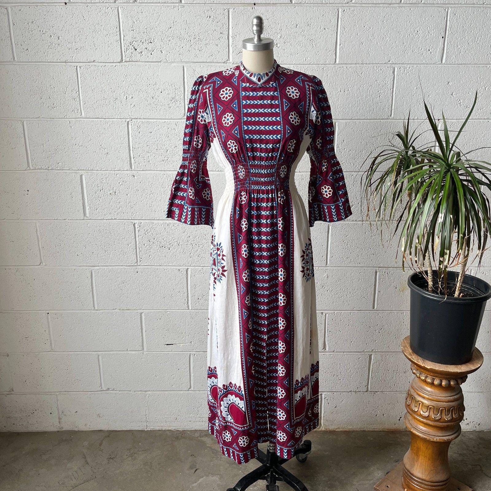 knee length dresses for ladies Vintage 1970s Off White Handmade Bell Sleeve Possible Wedding Gown (XS   The Thrifty Hippy