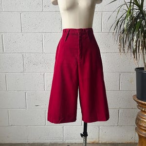 70s Vintage Burgundy Corduroy Cotton High Waisted Wide Leg Culotte Pants 26” Waist