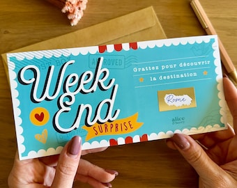 Carte à Gratter Weekend Surprise - Voyage Cadeau Personnalisable - Bon à Gratter Suspens