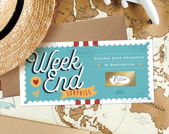 Carte à Gratter Surprise Week-end - Voyage Cadeau Personnalisable - Bon à Gratter Suspens