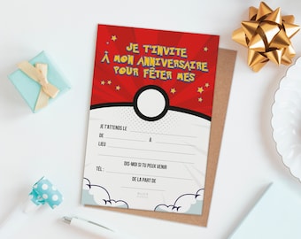 10 Cartes invitation anniversaire Pokemon + 10 enveloppes - Fille Garçon 5-11 ans