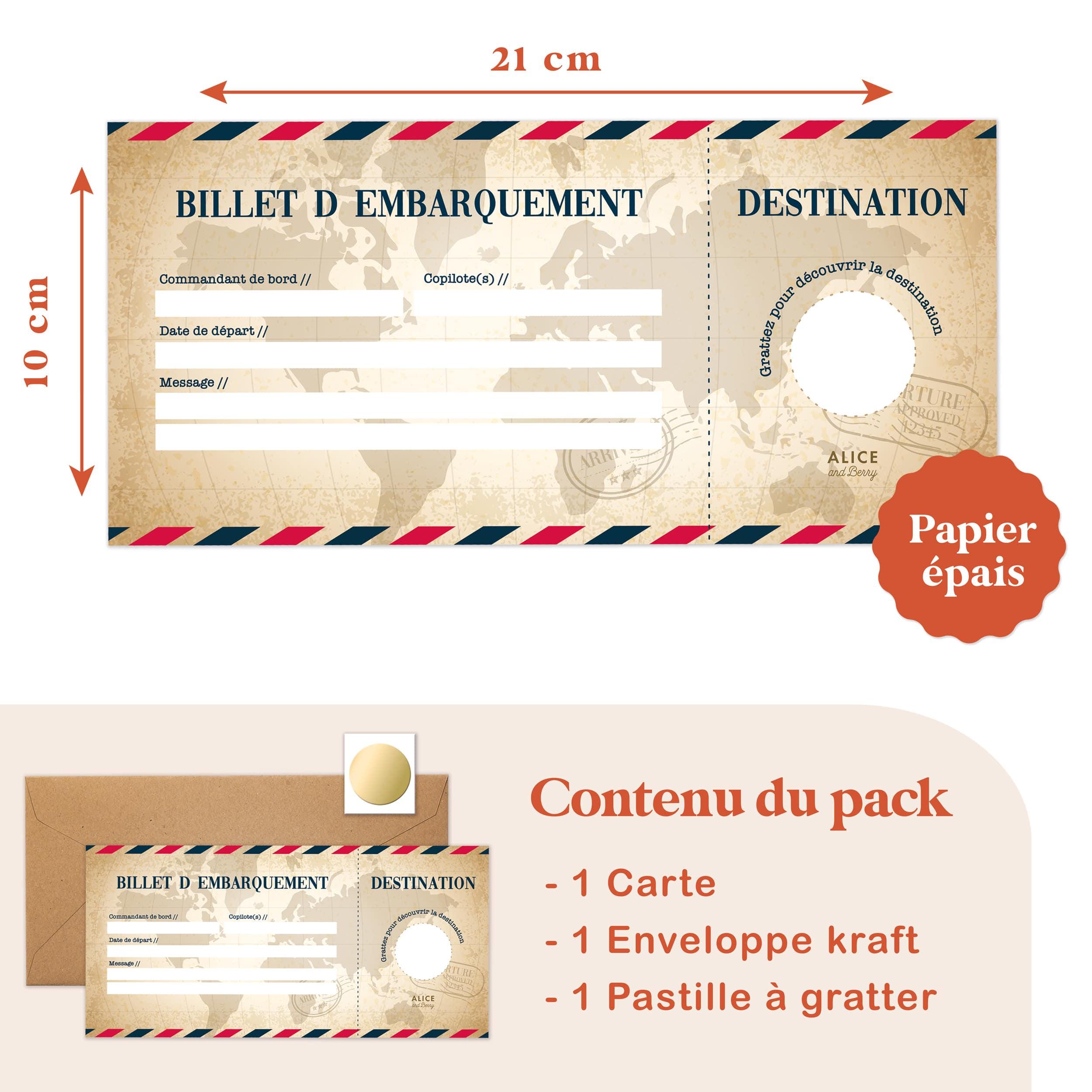 2 Cartes à Gratter Voyage Surprise + Enveloppes - Carte D'embarquement Personnalisable Anniversaire, Noël, EVJF