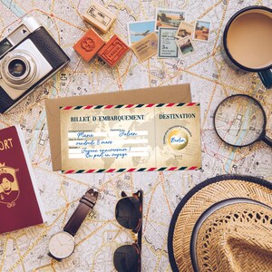 Carte à Gratter Annonce Voyage Surprise - Carte Embarquement Cadeau à Offrir - Billet d'avion Personnalisable - Bon voyage - Modèle vintage image 8