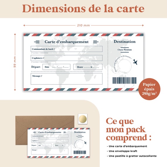 Carte d'Embarquement Voyage Surprise à Gratter, Boarding Pass  Personnalisable, Annonce Originale à Offrir en Cadeau