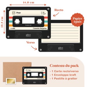 Carte à Gratter Concert Personnalisable - Cadeau festival Musique - Ticket à Gratter Surprise - Bon pour - Cassette Vintage image 2