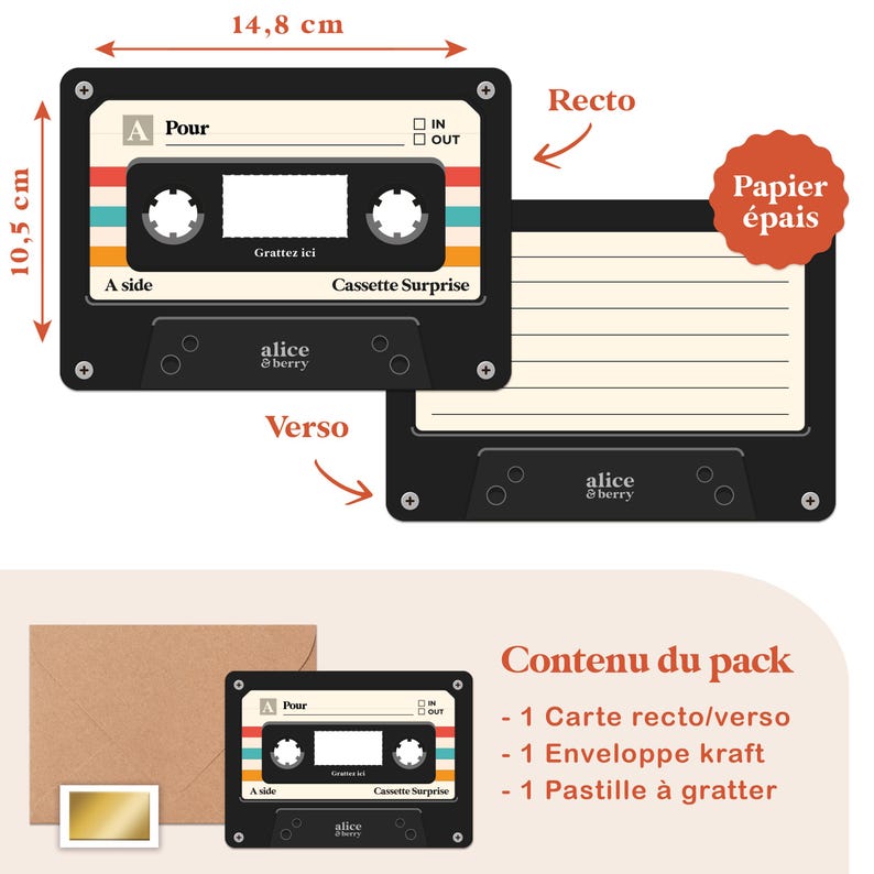 Carte à Gratter Concert Personnalisable - Cadeau festival Musique - Ticket à Gratter Surprise - Bon pour - Cassette Vintage image 2