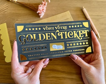 Carte Cadeau à gratter Golden ticket - Surprise Personnalisable - Anniversaire, EVJF, Retraite, Cadeau Couple, Annonce - Noël