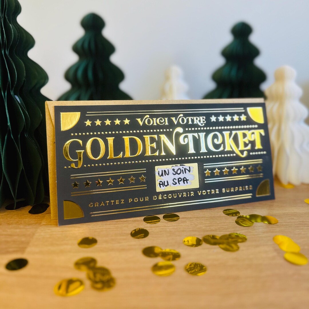 Ticket D'Or à Gratter Personnalisable - Carte Cadeau Originale Pour Message Secret - Idée Cadeau Anniversaire, Noël, Surprise