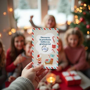 Chasse au Trésor de Noël à Gratter - Jeu de Piste Lutin Farceur - Personnalisable - Jeu Enfants vacances intérieur extérieur