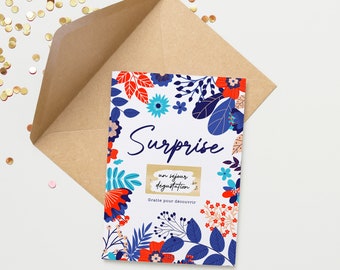 Carte à Gratter Annonce Surprise Personnalisable - Carte Joyeux Anniversaire - Carte Cadeau - Ticket à Gratter Surprise - Design floral