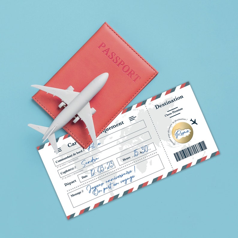 Carte à Gratter Annonce Voyage Surprise Carte d'Embarquement Cadeau à Offrir Billet d'avion Personnalisable Bon voyage Modèle blanc image 7