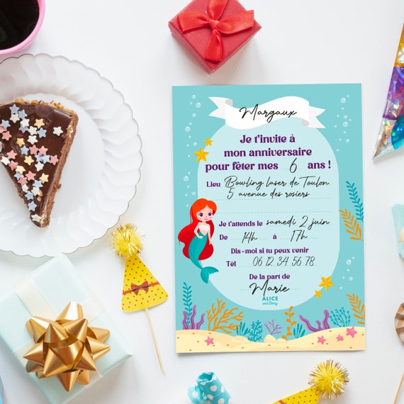 10 CARTES INVITATION ANNIVERSAIRE Ariel La Petite Sirène 