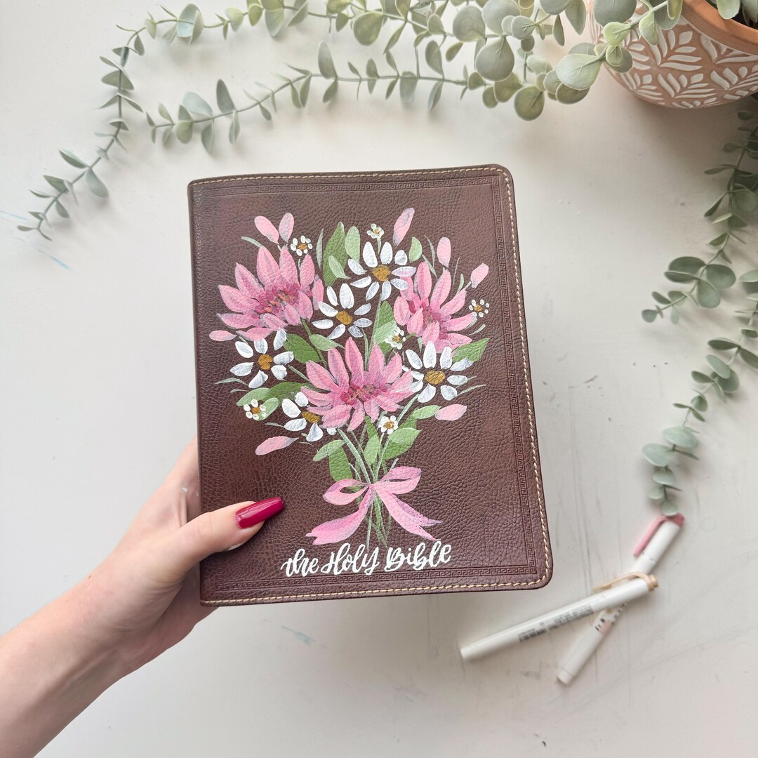 Painted NKJV Journaling Bible Leather Ready to Ship Etsy