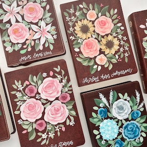 Custom painted floral leather journaling Bible