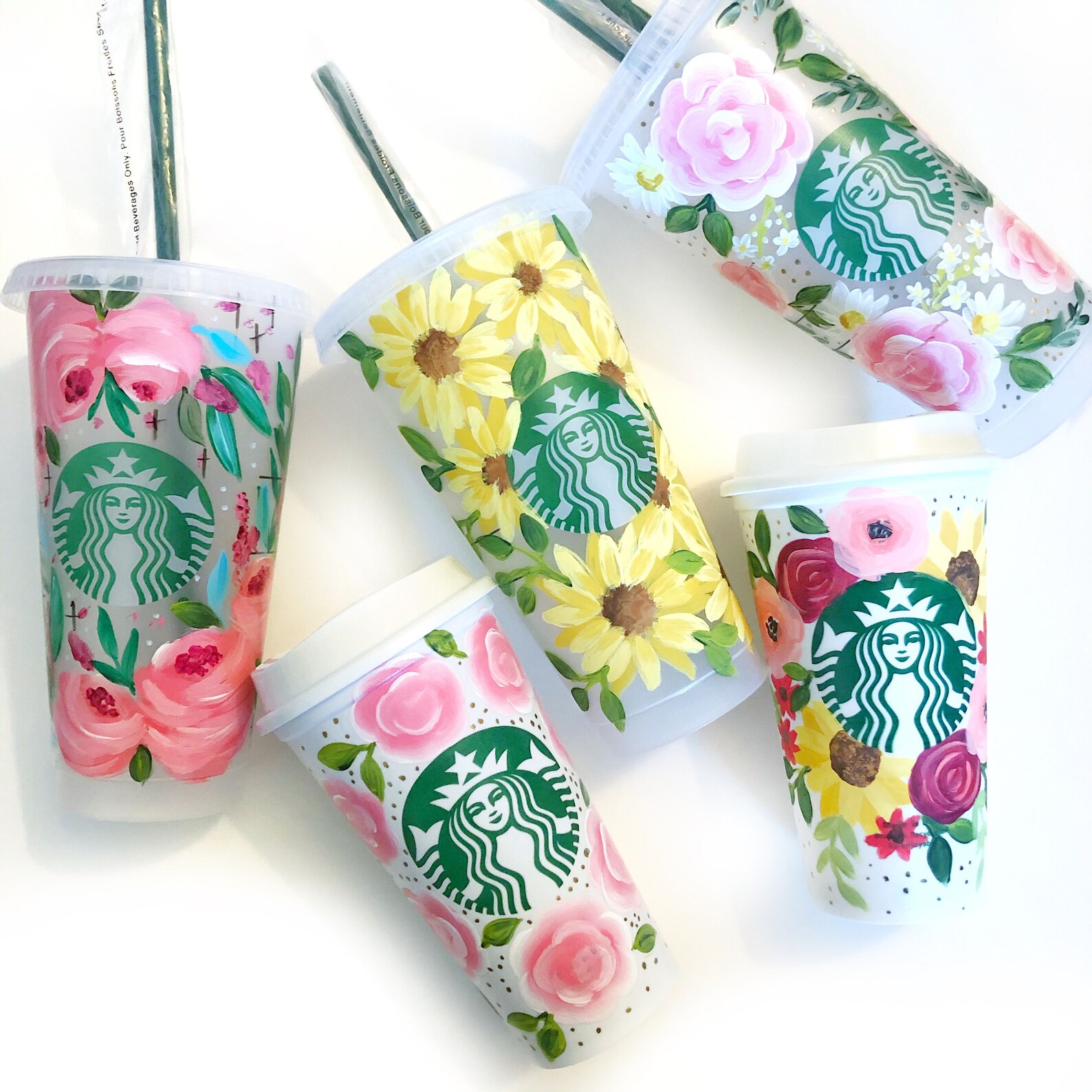 CUSTOM Floral Painted Starbucks Reusable Cups Etsy