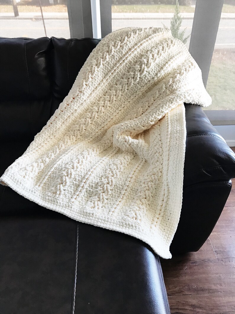 Chunky Throw Blanket, Cozy Large Crochet Blanket, Afghan, Double Cable