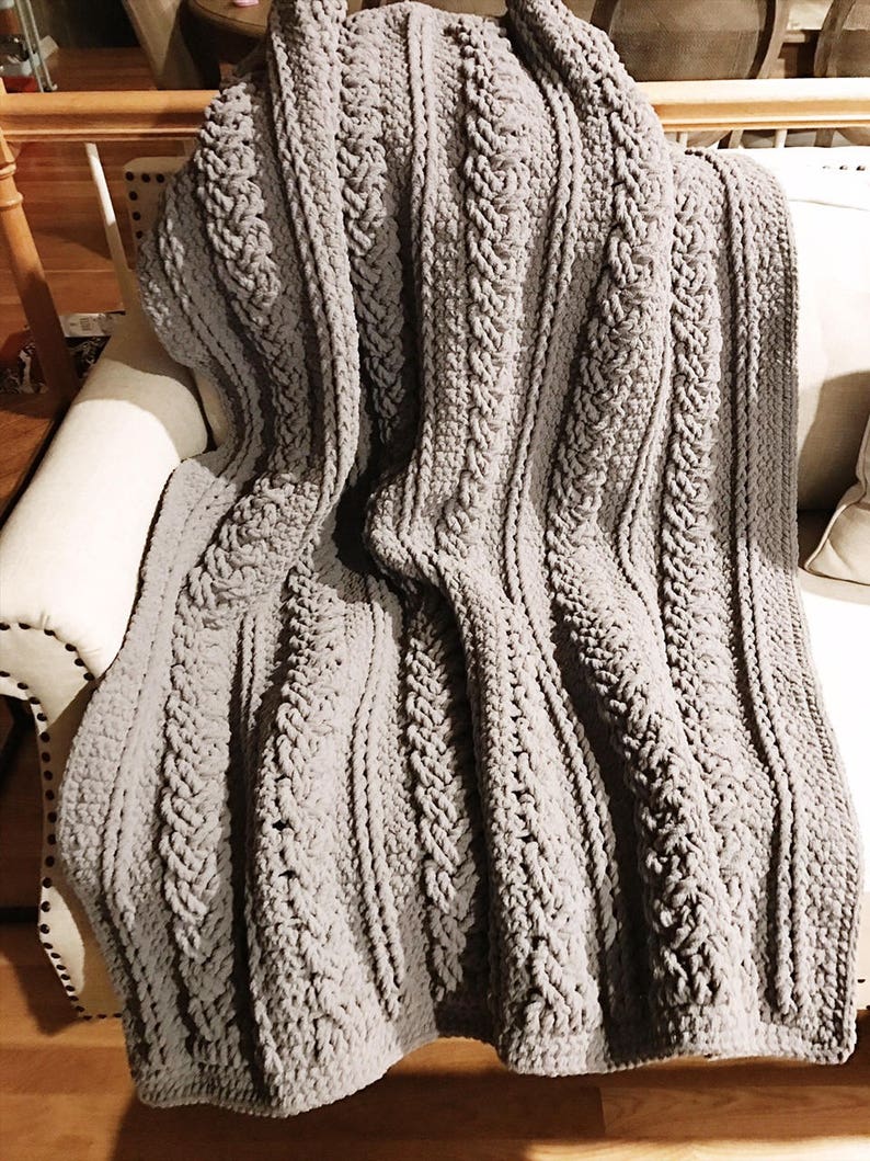 Chunky Throw Blanket, Cozy Large Crochet Blanket, Afghan, Double Cable Knit Design Etsy