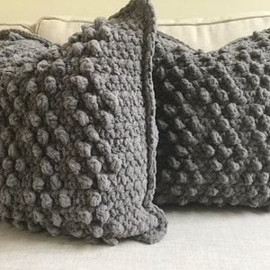 Large Throw Pillow, Cozy Chunky Crochet, All Over Bobble Design