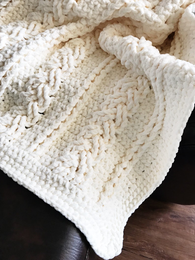 Chunky Throw Blanket, Cozy Large Crochet Blanket, Afghan, Double Cable