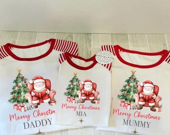 Pijamas navideñas familiares personalizadas, pijamas de Papá Noel