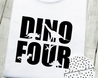 Camiseta de dinosaurio para el cuarto cumpleaños, camiseta de dinosaurio para niños