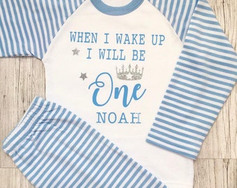Pijama personalizado para niño en su primer cumpleaños, a rayas, talla 1-2 años