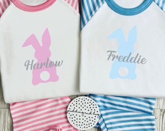 Pijamas de Pascua personalizados. Para niñas, niños y bebés, conejitos, conejos y pelele.