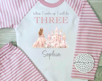 Pijama de cumpleaños de princesa personalizada, pijama a rayas
