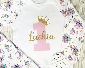 Pijama personalizado para niña de cumpleaños, pijama de castillo de bailarina