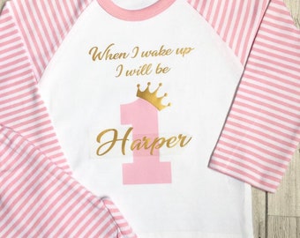 Personalised Birthday Girl Pyjamas, Striped PJs, 1st Birthday
