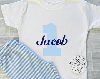 Pijamas de cumpleaños personalizados, Cuando me despierte seré pijama, bebé niño, 1º, 2º, 3º, 4º cumpleaños, rayas, cumpleañero