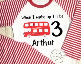 Pijamas de cumpleaños personalizados, 1.er, 2.º, 3.er y 4.º cumpleaños, pijamas de rayas para bebé niño, pijamas de autobús