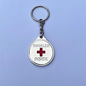 Inhaler Inside Medical Alert Bag Tag Asthma Keyring Keychain