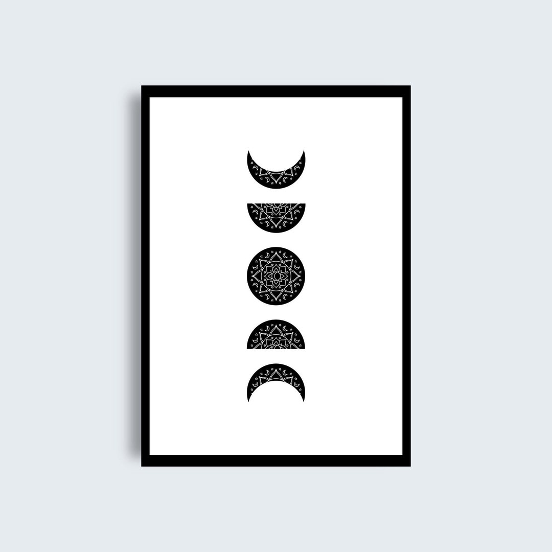 Moon Phases Print, Printable Moon Art, Black and White Moon Print Etsy