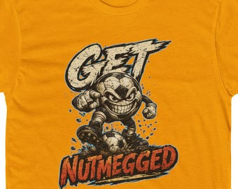 Get Nutmegged Skull Soccer T-Shirt | Vintage Funny Soccer Player Football Graphic Fan Gift