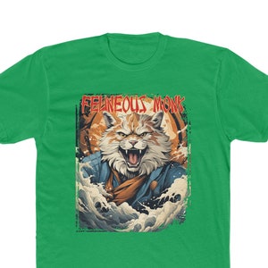 Felineous Monk T-Shirt: Chinese Shaolin Cat Warrior, Distressed Cotton Tee