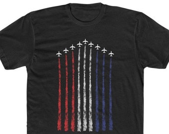 American Flag USA Fighter Jet Con Trail Premium Cotton Crew Tee