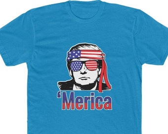 President Donald Trump 'Merica USA Flag POTUS Sunglasses Premium Cotton Crew Tee