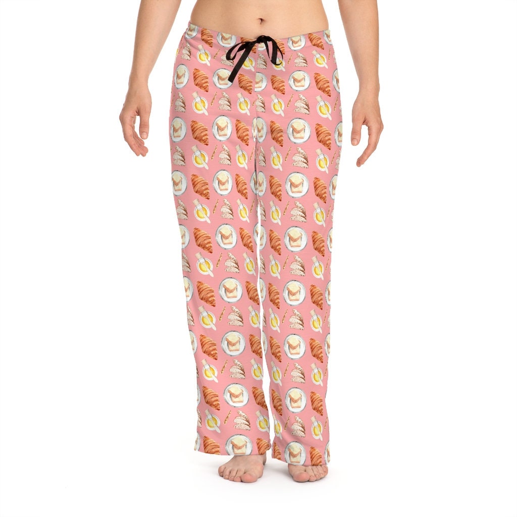 Bread Croissants Butter Baking Pink Women s Pajama Pants Etsy Ireland
