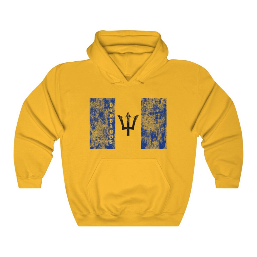 Barbados Flag Bajan Heritage Distressed Trident Heavy Blend Hooded