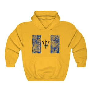 Barbados Flag Bajan Heritage Distressed Trident Heavy Blend Hooded Sweatshirt
