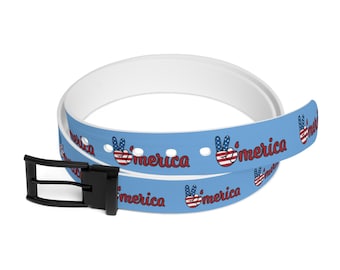 Merica Peace Hand Graphic Belt | Patriotic American Flag Design