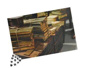 Vintage Stacked Books Old Vintage Trunk Puzzle | Retro Library Photo Jigsaw