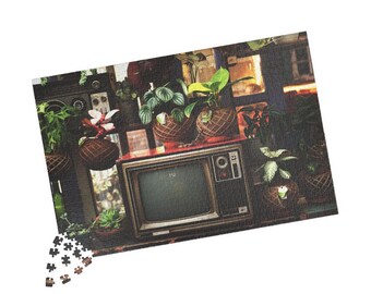 Vintage TV with Houseplants Puzzle | Retro Living Room Jigsaw
