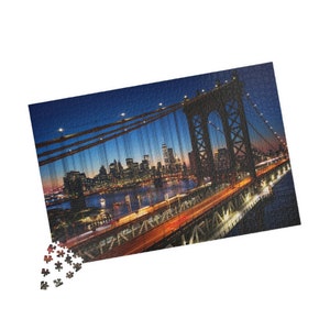 New York City Sunset Over Manhattan Brooklyn Bridge Jigsaw Puzzle (110, 252, 500, 1014-piece)
