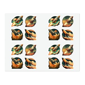 Retro Space Rocket Vintage Cartoon Sticker Sheets