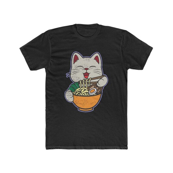 Fun Happy Anime Cat Enjoying a Bowl of Ramen Noodles | Poster