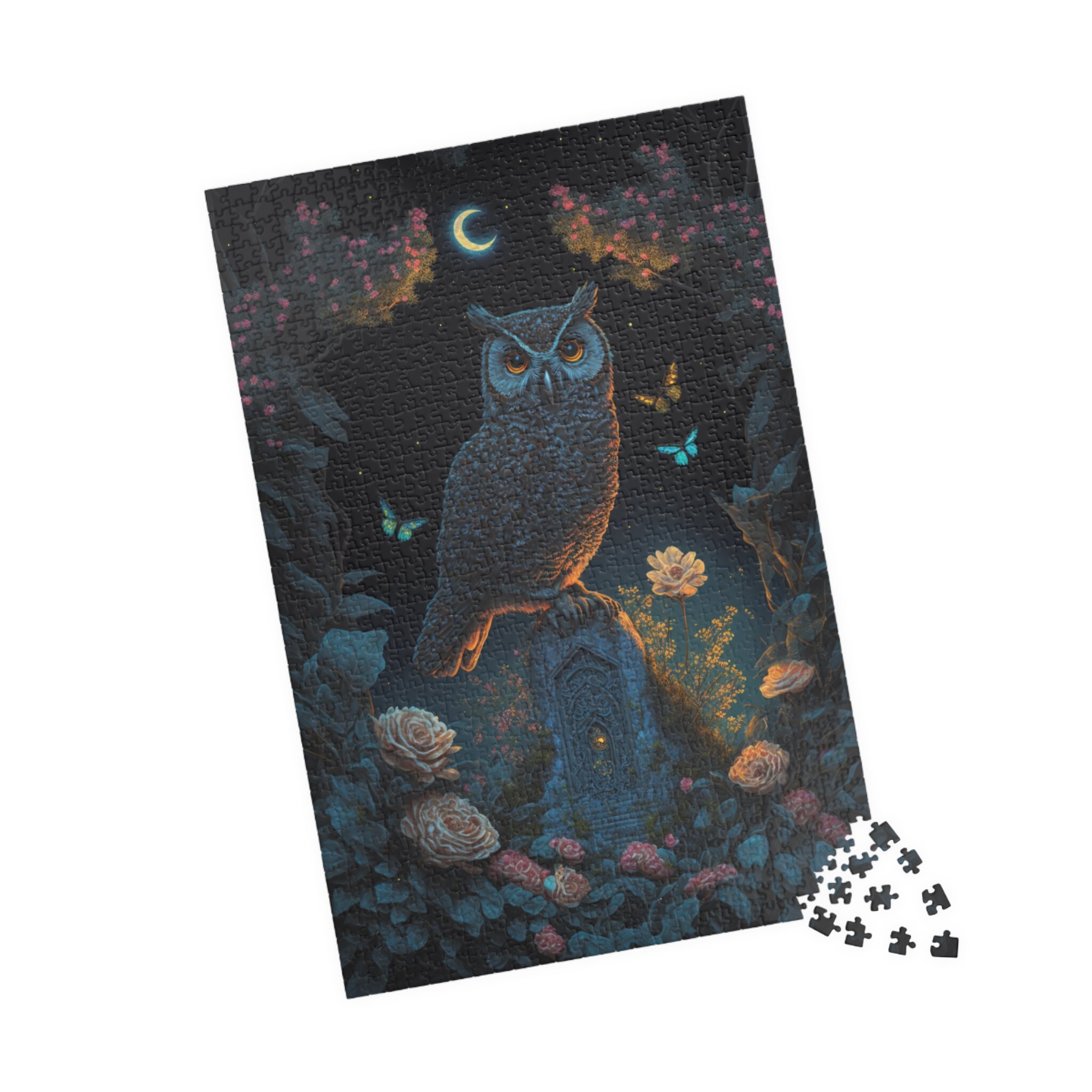 Magical Forest Owl Puzzle: Starry Moonlit Night Jigsaw
