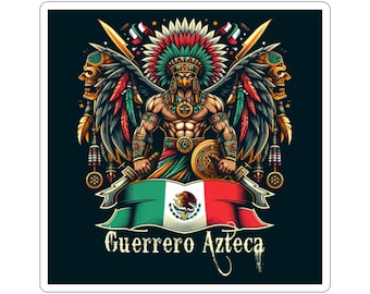 Mexican Valor: Guerrero Azteca Aztec Flag Warrior Pride Kiss-Cut Sticker